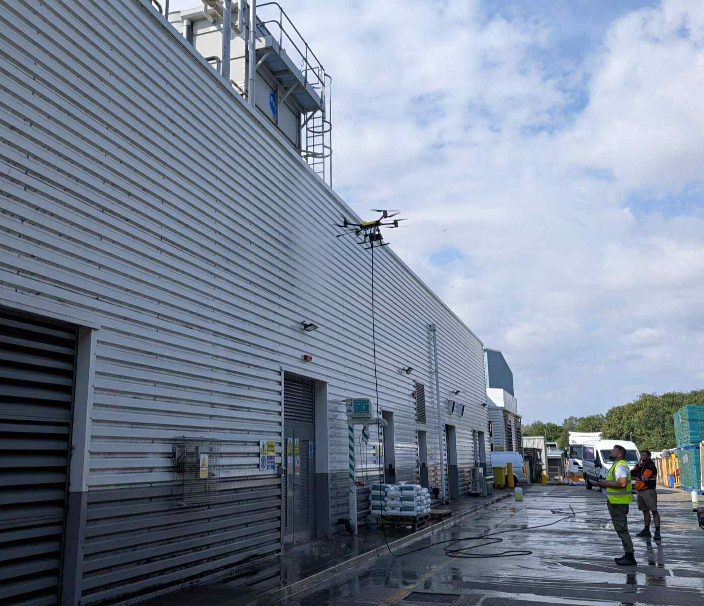 Drone cleaning industrial building