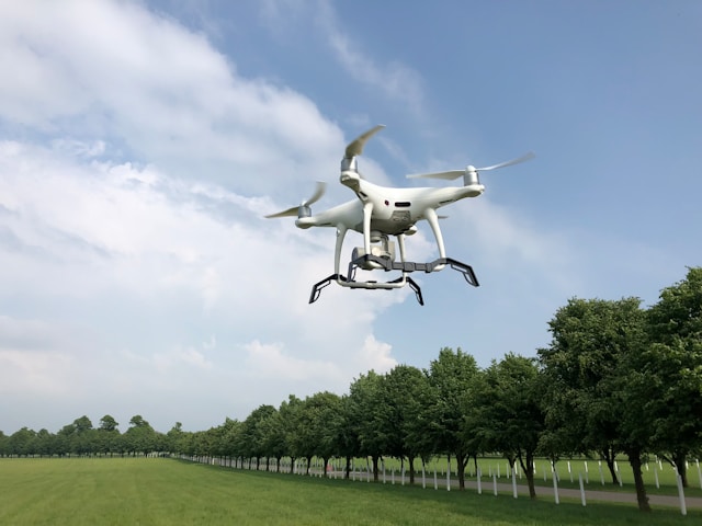 Professional drone flying over landscape
